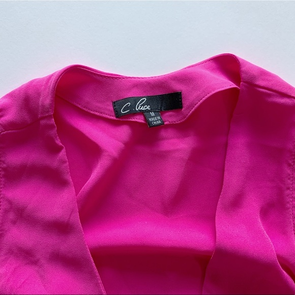 Hot Pink off-the-shoulder Flowy Wrap Business Shirt Women’s SZ M - Picture 2 of 3
